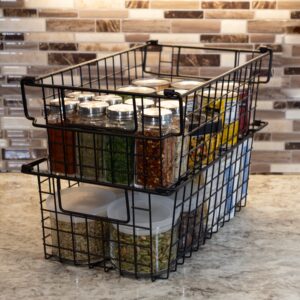 Home-Complete Nesting Storage Bins Stackable Wire Baskets, Set of 2, Medium, Black, 2 Each