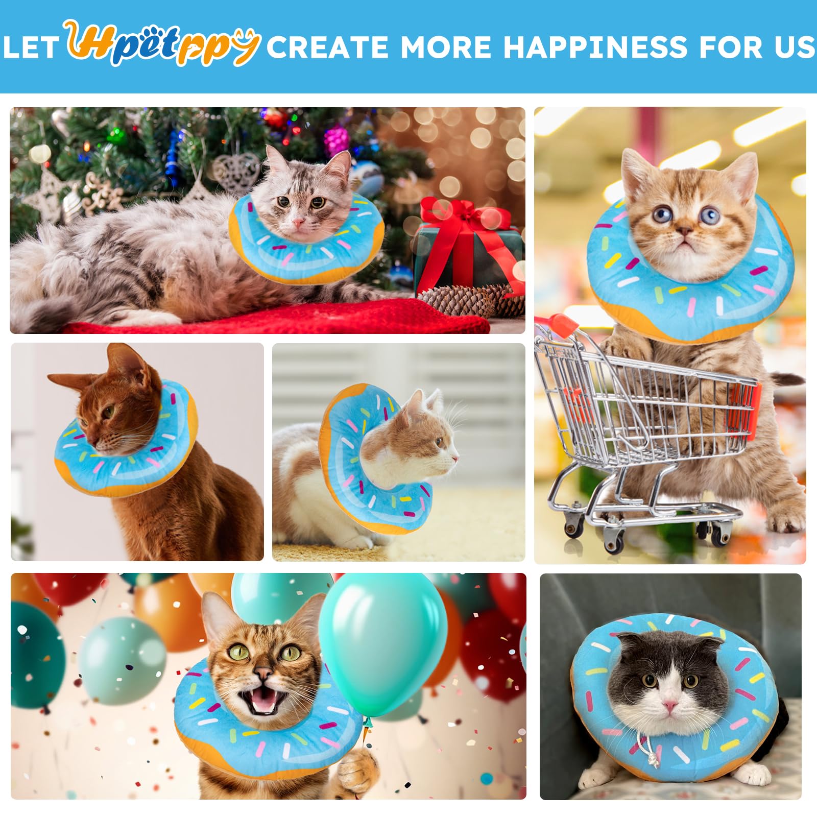 Hpetppy Cat Cone Collar Soft, Cat Recovery Collar for Wound Healing Cute Cat Donut Adjustable Cat Cones to Stop Licking Comfortable Lightweight Neck Elizabethan Collars for Cats Kittens After Surgery