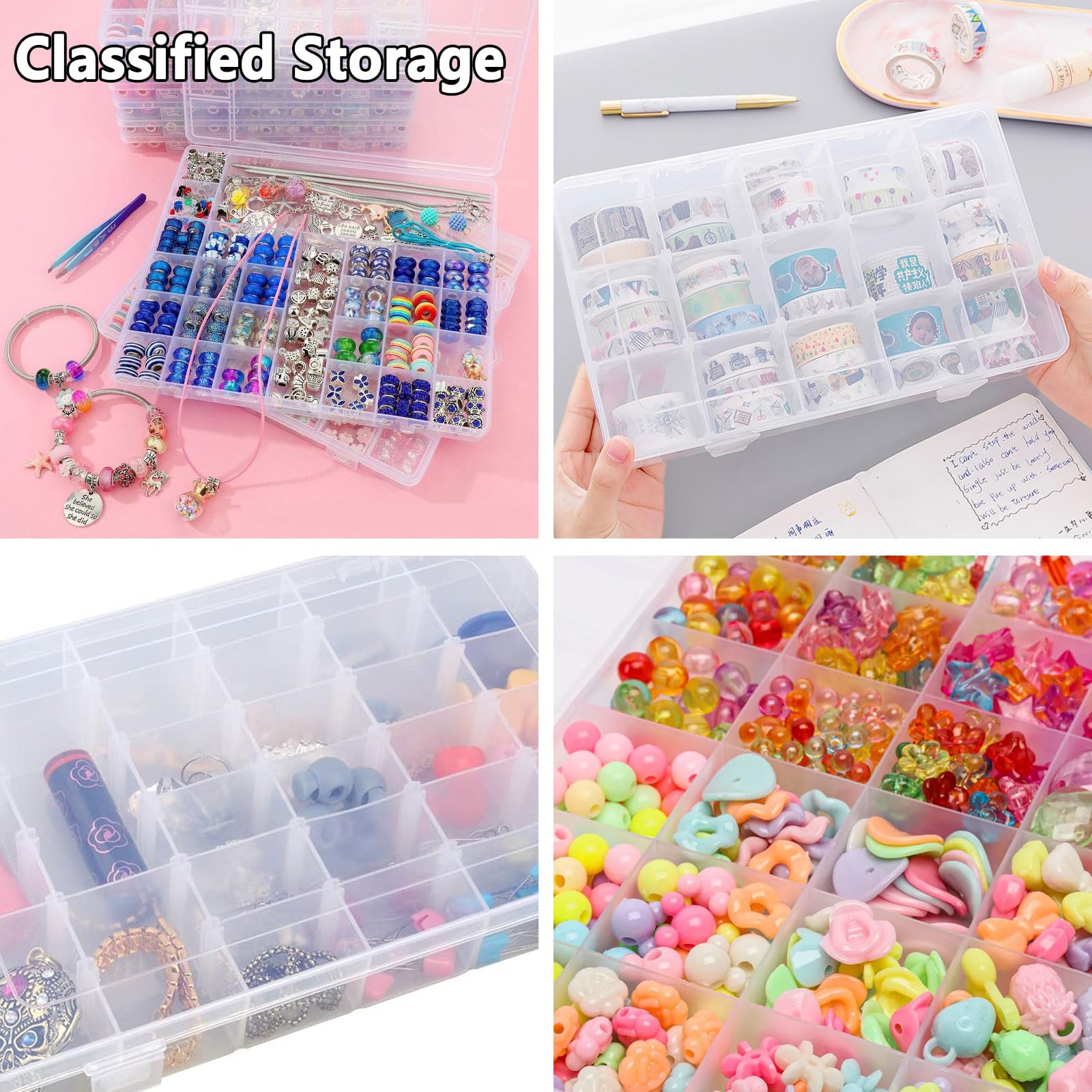 YAYODS 6 Pack 36 Grids Clear Plastic Organizer Box with Adjustable Dividers, Bead Storage Organizer Containers Compartment Clear Tackle Box for Art DIY, Crafts, Jewelry, Sewing, Small Items