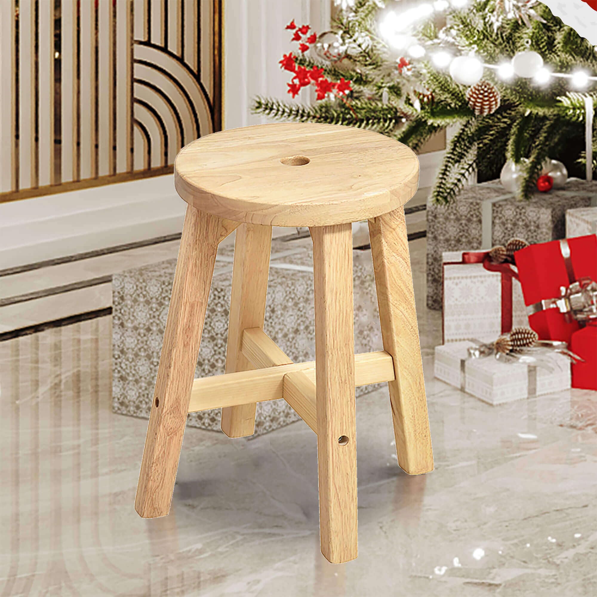 Xmatch Wooden Stool, Solid Wood Round Stools (Round 18" H)