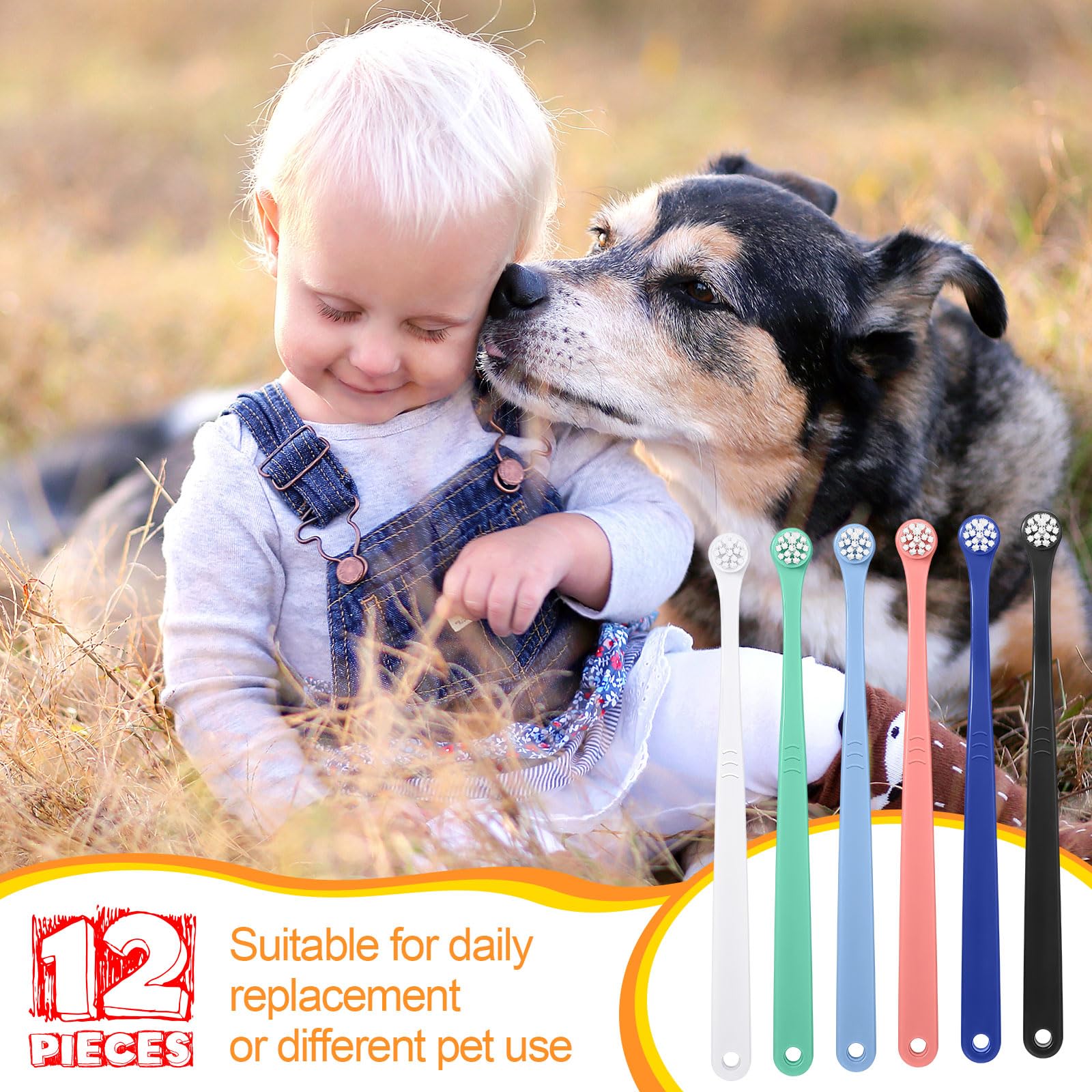 Yinder 12 Pcs Cat Toothbrush Small Dog Toothbrush Mini Head Soft Bristles Dog Tooth Brush Gentle Pet Toothbrush Long Handle Tooth Brush for Puppy Cats Large and Small Dog Dental Care (2 Colors)