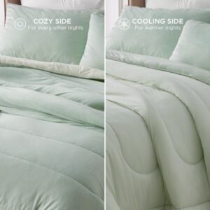 Bedsure King Comforter Set Kids - Cooling and Warm Bed Set, Sage Green Reversible All Season Cooling Comforter, 3 Pieces, 1 King Size Comforter (102"x90") and 2 Pillow Cases (20"x36")