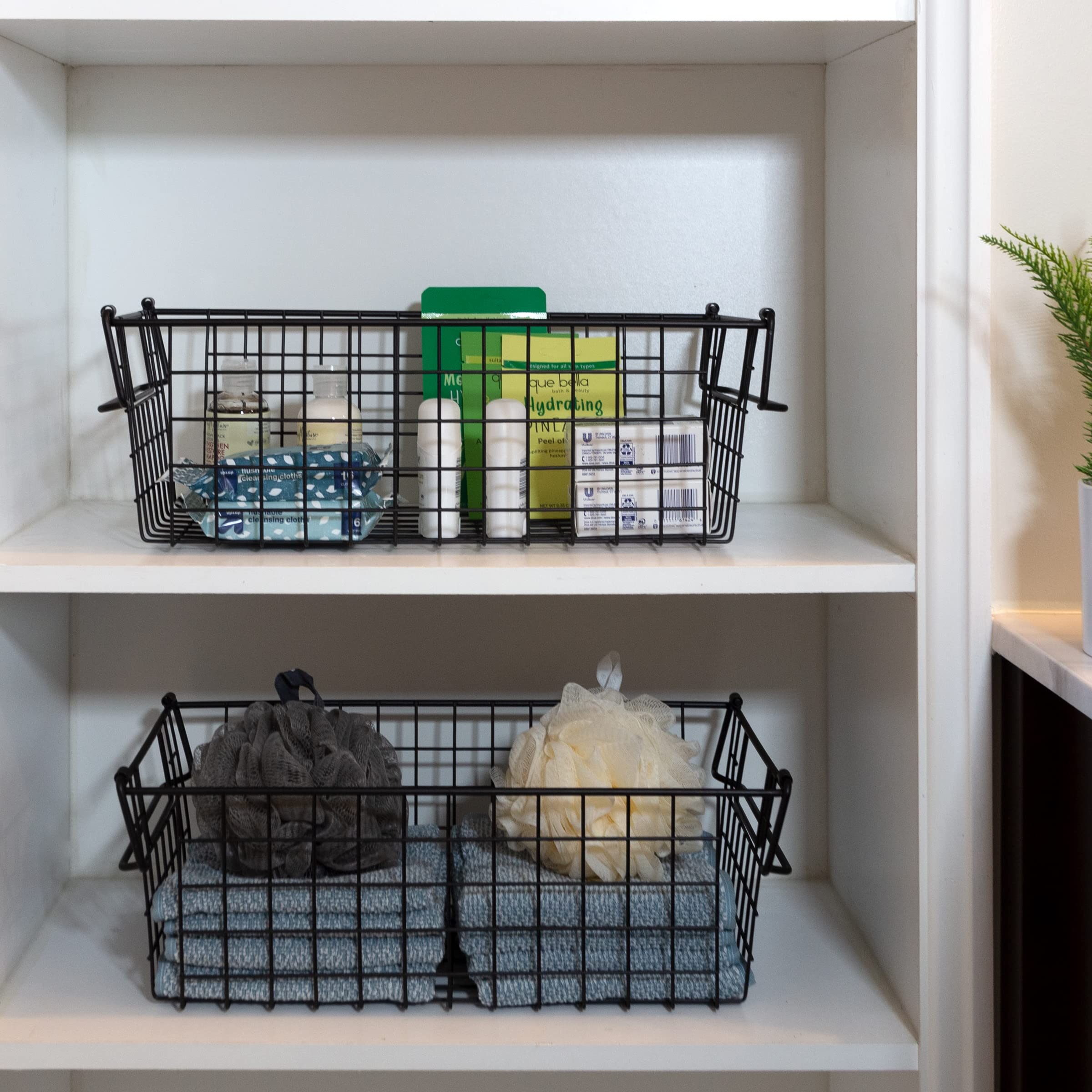 Home-Complete Nesting Storage Bins Stackable Wire Baskets, Set of 2, Medium, Black, 2 Each