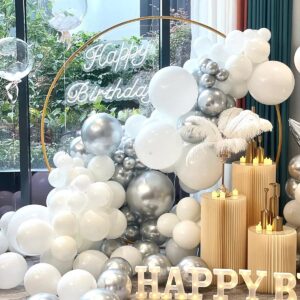 FOTIOMRG 125pcs Metallic Silver Balloons Different Sizes Pack, 18 12 10 5 inch Chrome Silver Latex Balloons Garland Kit for Birthday Baby Shower Disco Graduation Party Decorations