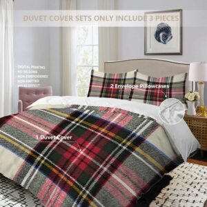 BaoNews Scottish Tartan Duvet Cover Set Twin Size,3 Pieces Green Wool Plaid Symmetric Square Fashion Bedding Set Hotel Quality PolyesterComforter Cover Set with 2 Pillowcases(No Filler)