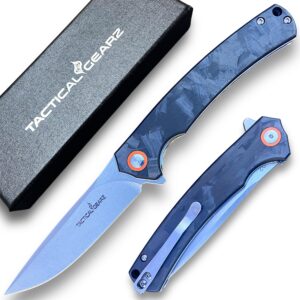 tactical gearz pocket folding knife for edc! carbon fiber handle! d2 steel blade! includes sheath! (okab)