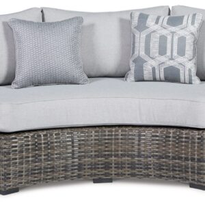 Signature Design by Ashley Harbor Court Casual Outdoor Armless Curved Loveseat with Cushion, Dark Brown & Light Gray