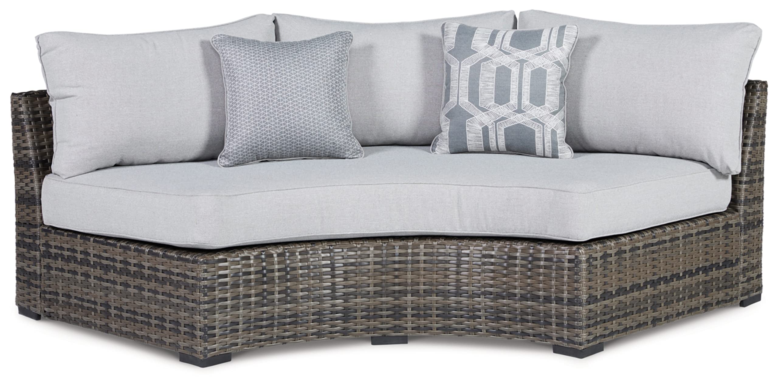 Signature Design by Ashley Harbor Court Casual Outdoor Armless Curved Loveseat with Cushion, Dark Brown & Light Gray