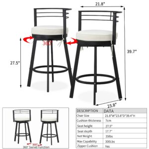 PatioFestival Patio Swivel Bar Stools Set of 2,Outdoor High Bistro Stools&Bar Chairs with Curved Backrese,Morden Cushioned All-Weather Bar Dining Chair Patio Furniture for Garden Deck Lawn Garden