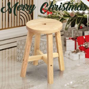 Xmatch Wooden Stool, Solid Wood Round Stools (Round 18" H)