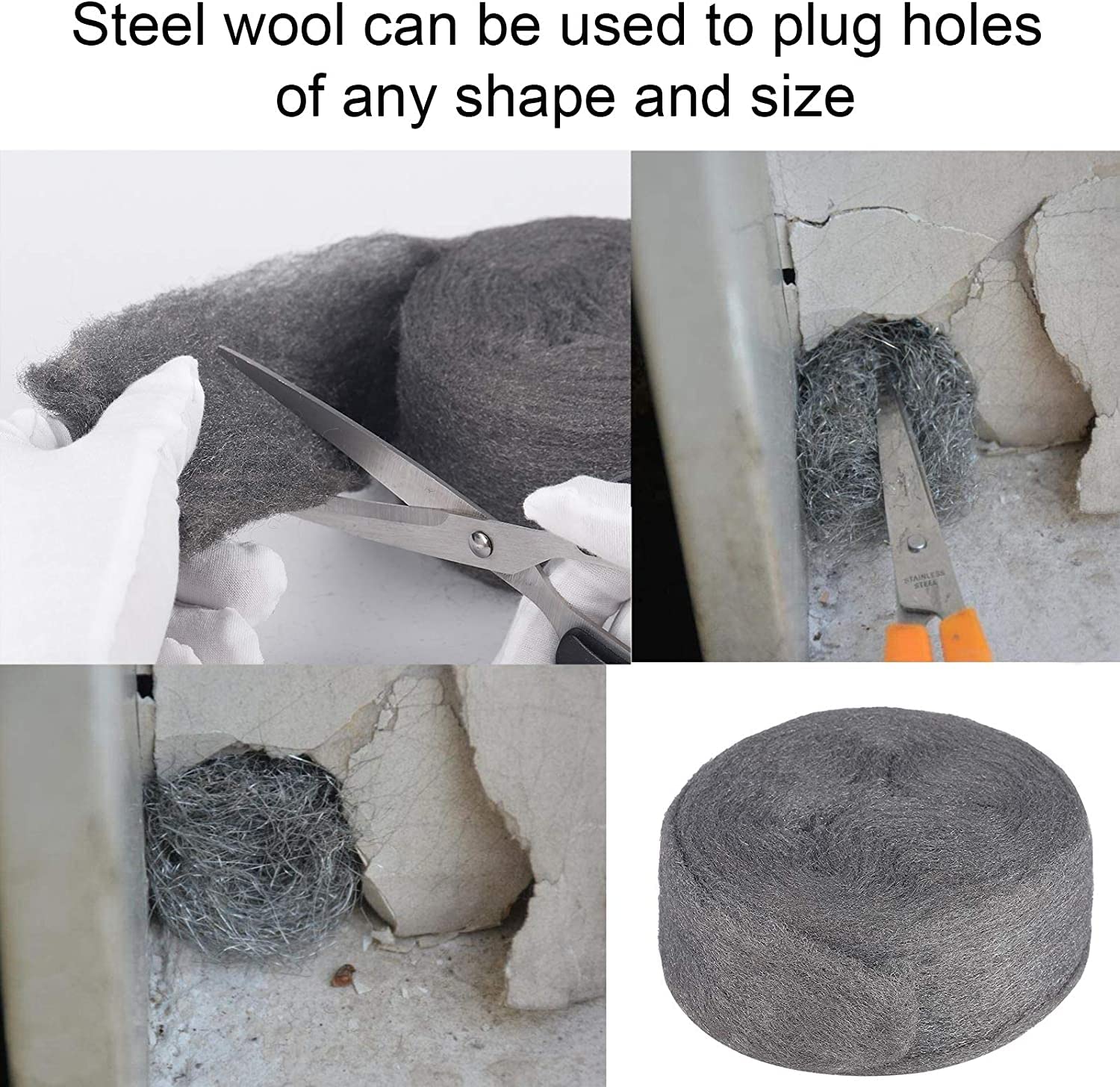 Steel Wool for Mice Control - |15FT (150G)| - Steel Wool 0000 Fill Fabric Fine Wire Wool to Keep Annoying Animals away from Holes Wall Cracks Vents