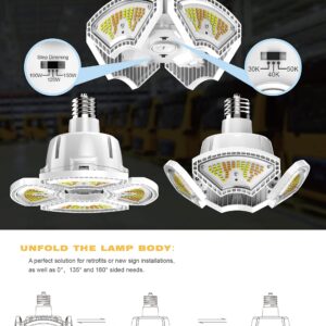 RDJ Bouns 211B 150W EX39 Base LED Garage Light Motion Sensor, White Garage Light 3000K,4000K,5000K, 4-Panel Foldable Screw-in Style, High Bay LED Shop Light, Garage Ceiling Light