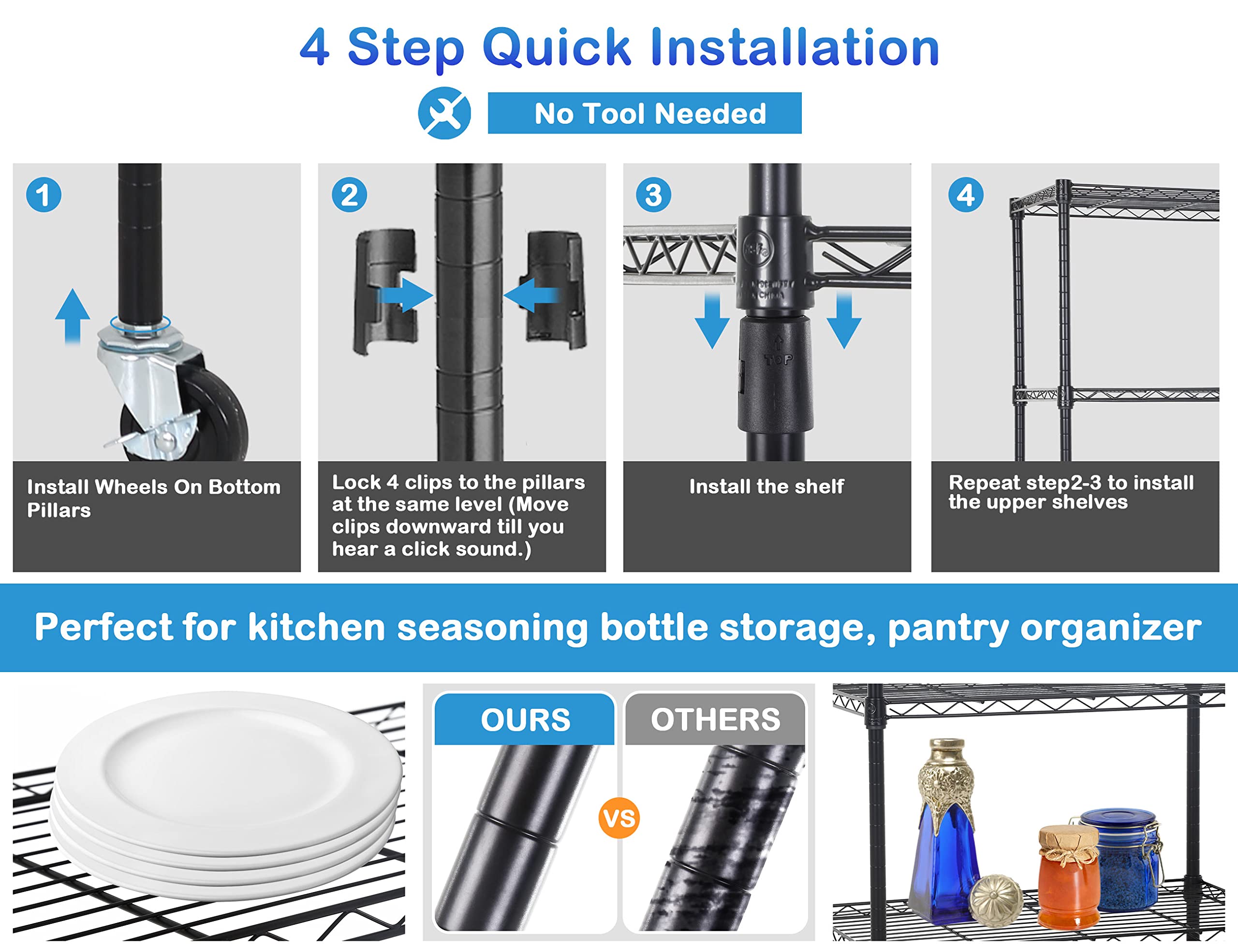 6000Lbs Capacity Storage Shelves, 6 Tier NSF Certified Heavy Duty Wire Shelving with Wheels, 48"Lx18"Wx78"H Adjustable Metal Shelving for Restaurant Pantry Kitchen, Storage Rack Utility Shelf