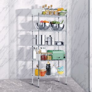 5-Tier Metal Wire Shelving Unit Kitchen Shelf Organizer Kitchen Storage Rack Utility Shelf Snack Shelf, NSF Certified Storage Shelves for Storage, Garage Shelving Storage Shelf Pantry Shelves