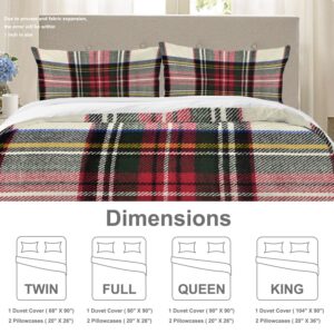 BaoNews Scottish Tartan Duvet Cover Set Twin Size,3 Pieces Green Wool Plaid Symmetric Square Fashion Bedding Set Hotel Quality PolyesterComforter Cover Set with 2 Pillowcases(No Filler)