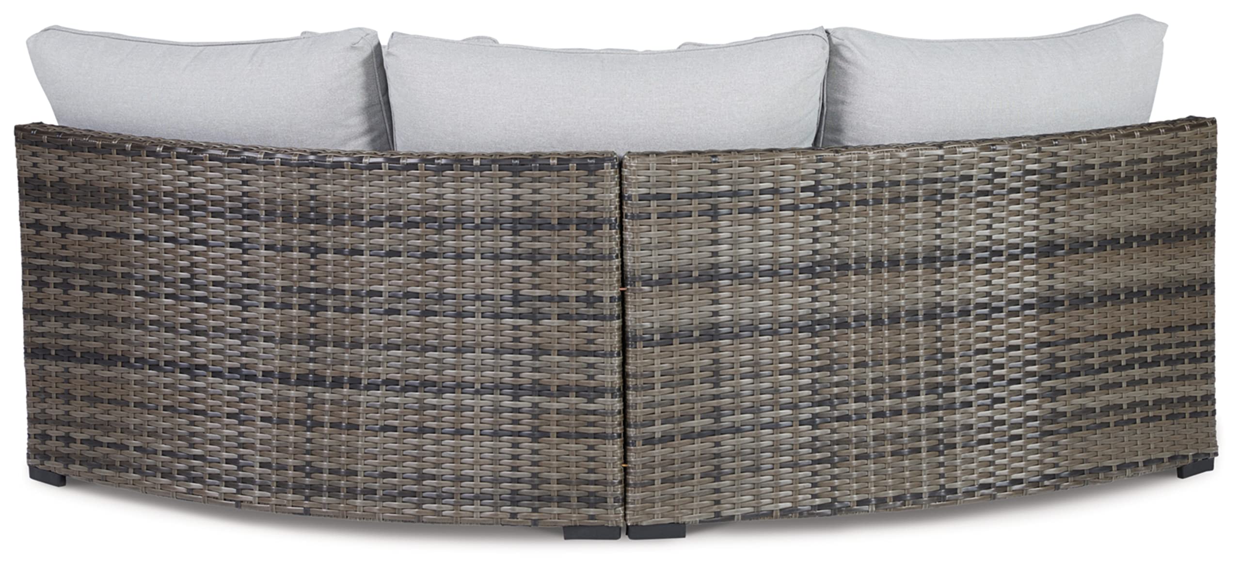 Signature Design by Ashley Harbor Court Casual Outdoor Armless Curved Loveseat with Cushion, Dark Brown & Light Gray