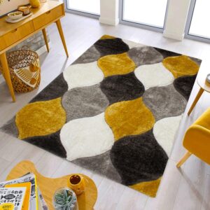 united rugs 4d shaggy area rug yellow 5x7 | thick soft plush and modern area rug | stain-resistant, easy-cleaning and machine made| best for bedroom, living room, office and playroom