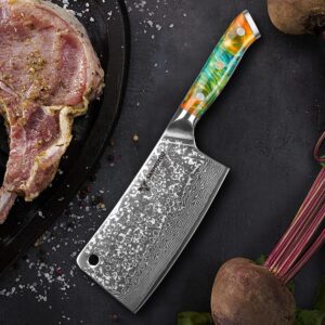 SANMUZUO Chopping Knife - 7 inch Cleaver Knife- Xuan Series - VG10 Damascus Steel Kitchen Knife - Resin Handle (Fantasy Orange)