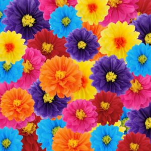 18 pcs mexican paper flowers colorful fiesta tissue paper flowers pom poms mexican carnival paper flowers for floral party backdrop wedding birthday party craft, 6" 8" 10"