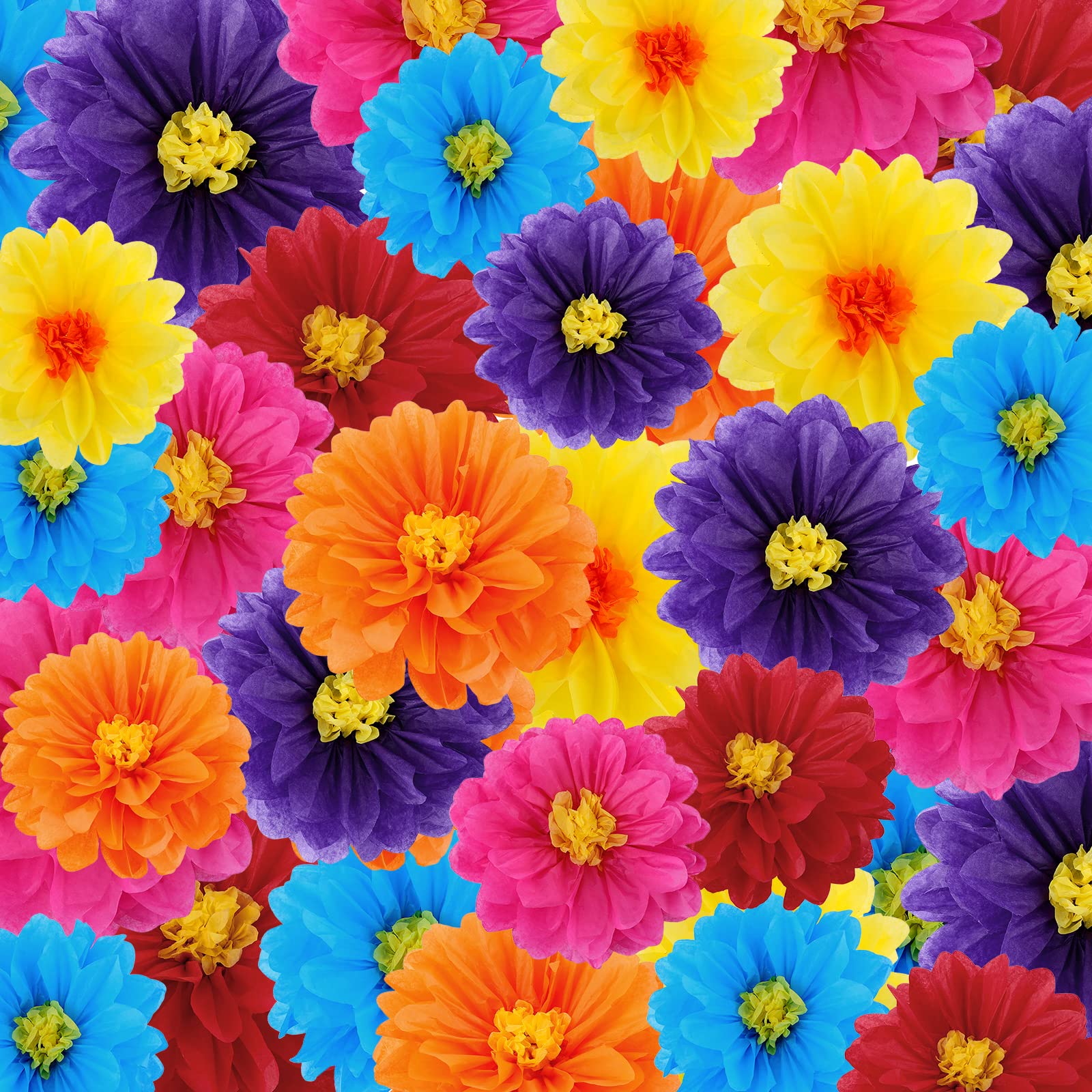 18 Pcs Mexican Paper Flowers Colorful Fiesta Tissue Paper Flowers Pom Poms Mexican Carnival Paper Flowers for Floral Party Backdrop Wedding Birthday Party Craft, 6" 8" 10"