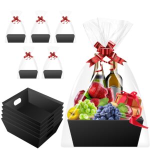 baskets for gifts empty - gift baskets empty to fill kit - black basket cardboard to fill bulk 5 pack for holiday, birthday, christmas, easter, halloween