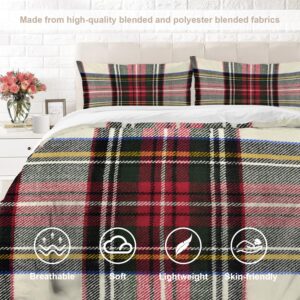 BaoNews Scottish Tartan Duvet Cover Set Twin Size,3 Pieces Green Wool Plaid Symmetric Square Fashion Bedding Set Hotel Quality PolyesterComforter Cover Set with 2 Pillowcases(No Filler)