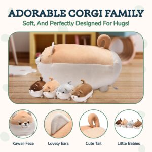 Snug A Babies Corgi Stuffed Animals with Babies Inside - 14 inch Mommy and 4 Baby Puppies Plush for Imaginative Play - Soft Cuddly Companion for Kids - Stuffed Animals for Girls Ages 3 to 8 Years