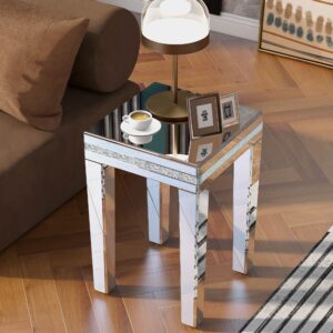 lumisol mirrored end table with adjustable height legs, mirror silver nightstand bedside table, crystal accent table, for small space living room, silver