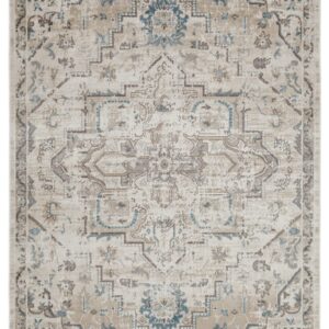 Signature Design by Ashley Barkham Transitional Machine Washable 8x10 Area Rug, Light Gray & Blue