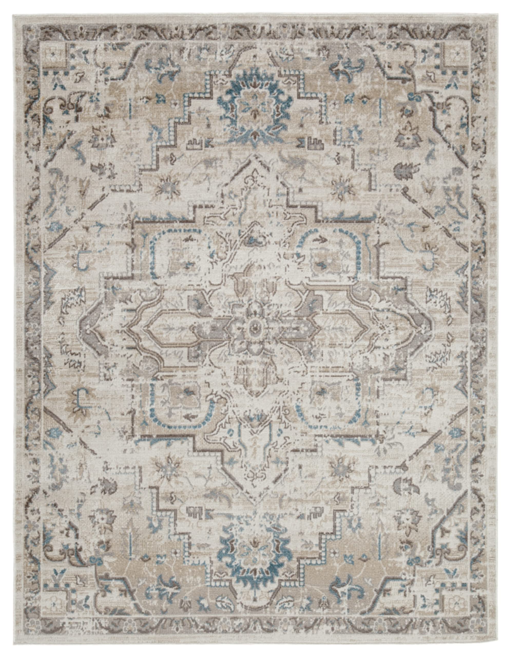 Signature Design by Ashley Barkham Transitional Machine Washable 8x10 Area Rug, Light Gray & Blue