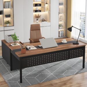 tribesigns 70.8" large executive office desk and 47" lateral file cabinet combo, l-shaped computer desk 2 piece business furniture with drawers and shelves, home office workstation, walnut