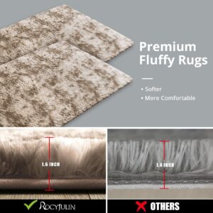 ROCYJULIN Area Rugs 5x7 for Bedroom, Fluffy Area Rugs for Living Room, Ultra Soft Non-Slip Large Shag Fuzzy Rug, Light Camel