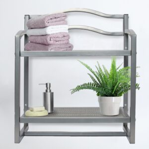 Household Essentials 2-Tier Metal Wall Mount Bathroom Storage Rack, Silver