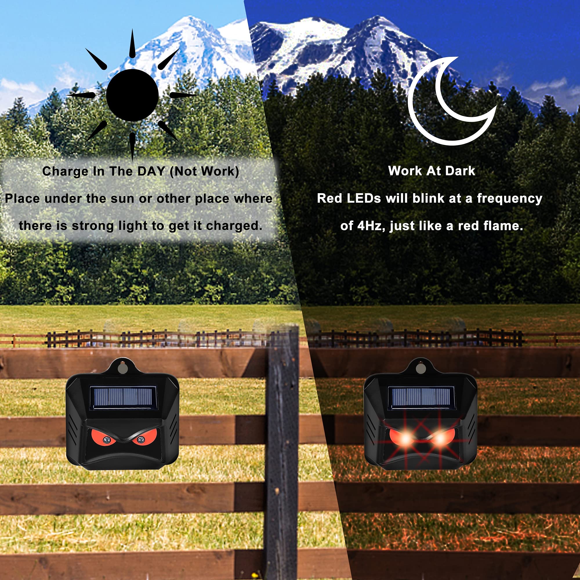 Phosooy 6 Pack Solar Animal Repellent, Predator Eyes Animal Deterrent Sentinels with Red LED Blinking Lights Drive Away Raccoon, Deer, Skunk, Cat, Coyote from Yard Farm and Chicken Coops