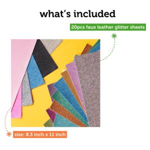 Incraftables Glitter Faux Leather Sheets for Crafts 20 Pieces. Assorted Faux Leather Sheets for Cricut (8.3”x11”). Best Fauxs Leather Sheets for Earrings & Arts. PU Leather Fabric for Adults & Kids