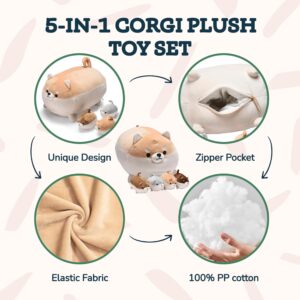 Snug A Babies Corgi Stuffed Animals with Babies Inside - 14 inch Mommy and 4 Baby Puppies Plush for Imaginative Play - Soft Cuddly Companion for Kids - Stuffed Animals for Girls Ages 3 to 8 Years