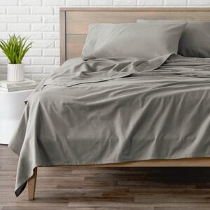 Bare Home Flannel Sheet Set with Flannel Duvet Set Bundle (Queen, Light Grey)