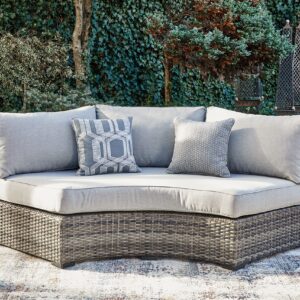 Signature Design by Ashley Harbor Court Casual Outdoor Armless Curved Loveseat with Cushion, Dark Brown & Light Gray