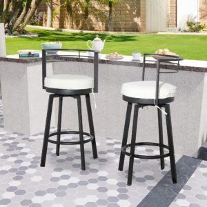 PatioFestival Patio Swivel Bar Stools Set of 2,Outdoor High Bistro Stools&Bar Chairs with Curved Backrese,Morden Cushioned All-Weather Bar Dining Chair Patio Furniture for Garden Deck Lawn Garden