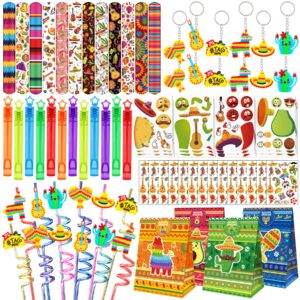 erweicet fiesta party favors 84 pcs fiesta mexican theme slap bracelets diy stickers tattoo stickers keychains straws gift bags for cinco de mayo theme birthday party baby shower