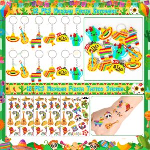 Erweicet Fiesta Party Favors 84 PCS Fiesta Mexican Theme Slap Bracelets DIY Stickers Tattoo Stickers Keychains Straws Gift Bags for Cinco De Mayo Theme Birthday Party Baby Shower