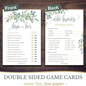 Bridal Shower Games - 5 Activities for 50 Guests - Double Sided Games - Eucalyptus