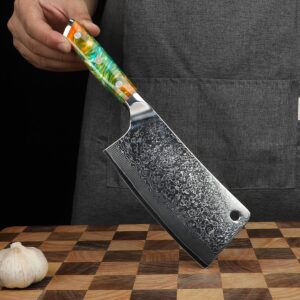 SANMUZUO Chopping Knife - 7 inch Cleaver Knife- Xuan Series - VG10 Damascus Steel Kitchen Knife - Resin Handle (Fantasy Orange)