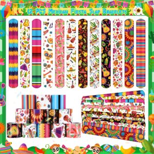 Erweicet Fiesta Party Favors 84 PCS Fiesta Mexican Theme Slap Bracelets DIY Stickers Tattoo Stickers Keychains Straws Gift Bags for Cinco De Mayo Theme Birthday Party Baby Shower