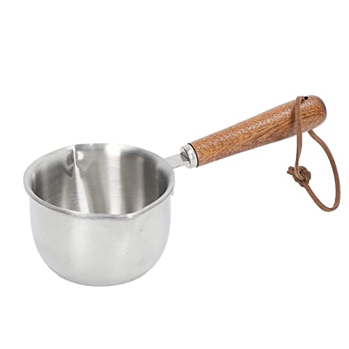 Fdit Dual Spout Warmer, Stainless Steel Mini Melting Pot with Wooden Handle, Multifunction Milk Pot Chocolate Melting Pan for Kitchen (200ML)