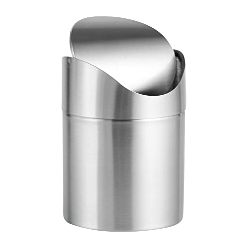 Restaurantware RW Clean 0.4 Gallon Countertop Garbage Can 1 Compact Mini Trash Bin - Swing Top Lid Avoids Rust & Stains Stainless Steel 201 Tabletop Garbage Can For Kitchens & More