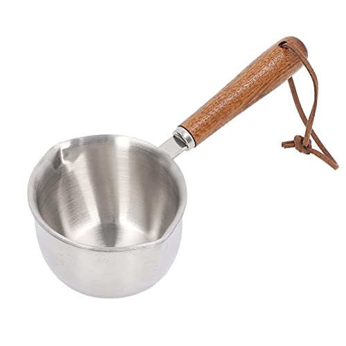 Fdit Dual Spout Warmer, Stainless Steel Mini Melting Pot with Wooden Handle, Multifunction Milk Pot Chocolate Melting Pan for Kitchen (200ML)