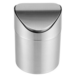 Restaurantware RW Clean 0.4 Gallon Countertop Garbage Can 1 Compact Mini Trash Bin - Swing Top Lid Avoids Rust & Stains Stainless Steel 201 Tabletop Garbage Can For Kitchens & More