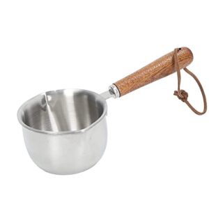 Fdit Dual Spout Warmer, Stainless Steel Mini Melting Pot with Wooden Handle, Multifunction Milk Pot Chocolate Melting Pan for Kitchen (200ML)