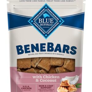 Blue Buffalo BeneBars Skin & Coat Support Dog Treats with Omega 3 & 6 Fatty Acids, Made with Natural Ingredients, USA Chicken & Coconut, 9-oz. Bag